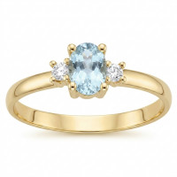 Anillo Oro18K diamantes y aguamarina natural