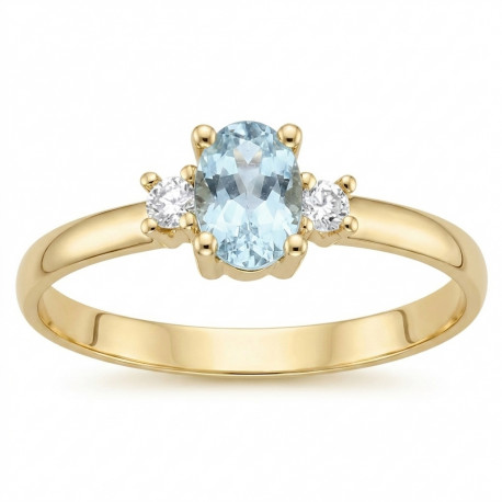 Anillo Oro18K diamantes y aguamarina natural