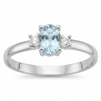 Anillo Oro blanco 18K diamantes y aguamarina natural