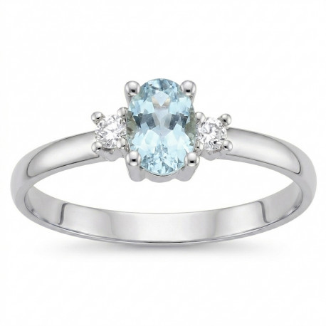 Anillo Oro blanco 18K diamantes y aguamarina natural