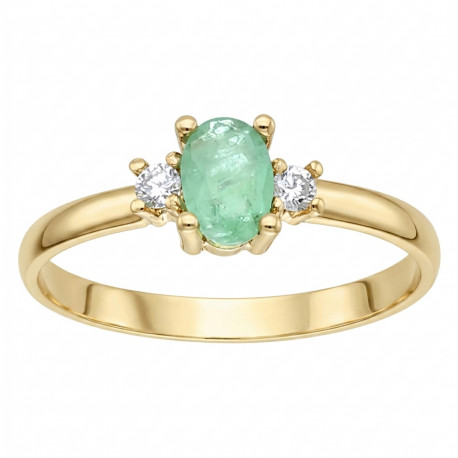 Anillo Oro18K diamantes y esmeralda natural